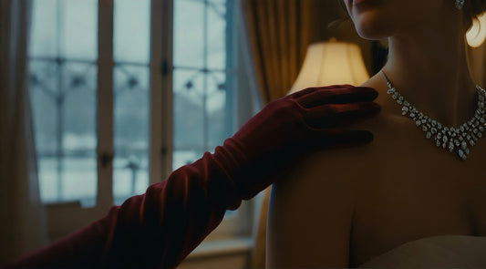 Cinematic romantic movie still showing emotional tension and longing.