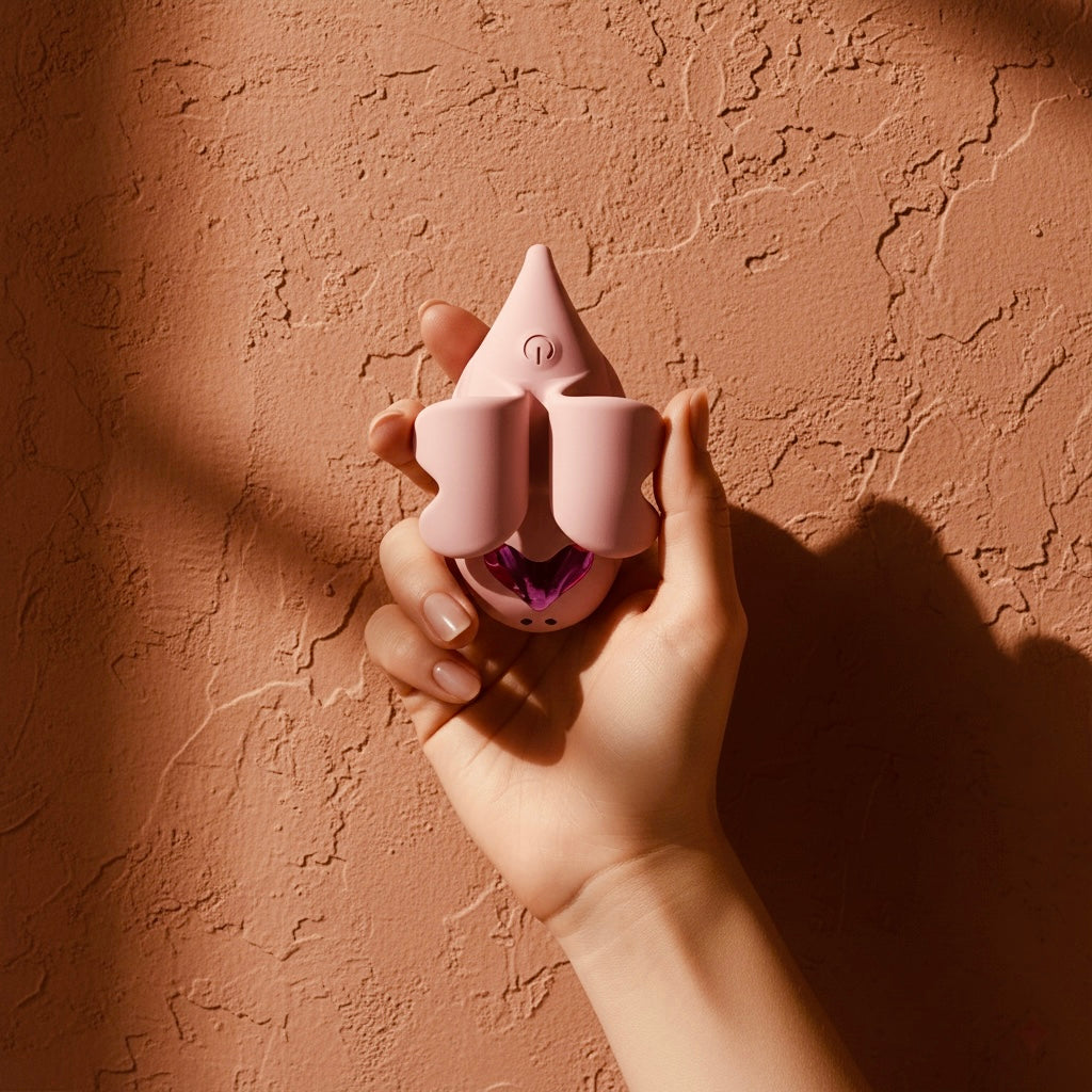 The Gossamer Wing finger vibrator worn on the hand.
